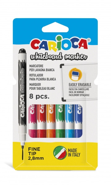 Carioca Pack de 8 Rotuladores para Pizarra Blanca - Punta Fina de à 2.8mm - Secado Rapido - Se Borra Facilmente - Colores Surti