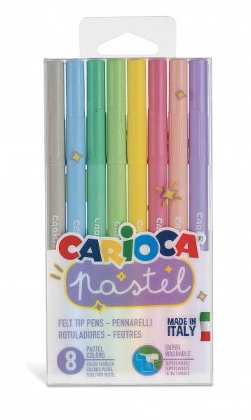 Carioca Pastel Pack de 8 Rotuladores - Tinta Superlavable - Perfectos para Colorear y Subrayar - No Toxicos - Punta Bloqueada Co