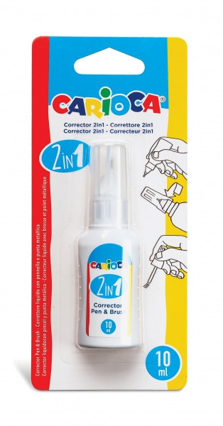 Carioca Pen & Brush Corrector 2 en 1 - Boligrafo y Pincel - Pincel de Nylon Suave y Preciso - Punta Metalica de Precision - Seca