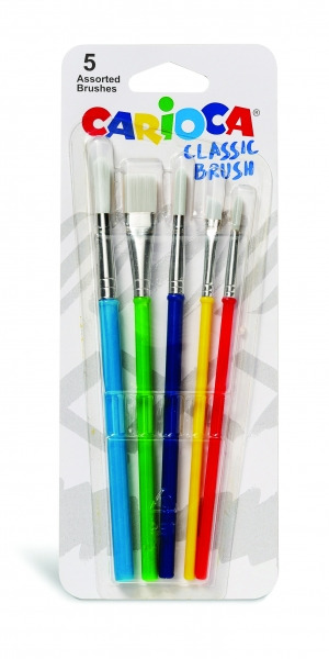 Carioca Pinceles Pack de 5 Pinceles - Nylon - Cerdas Suaves y Duraderas - Perfectos para el Cole - 5 Tamaños Diferentes - Color