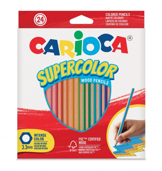 Carioca Supercolor Pack de 24 Lapices de Colores - Cuerpo de Madera Hexagonal - Colores Intensos y Gran Opacidad - Mina de 3.3mm