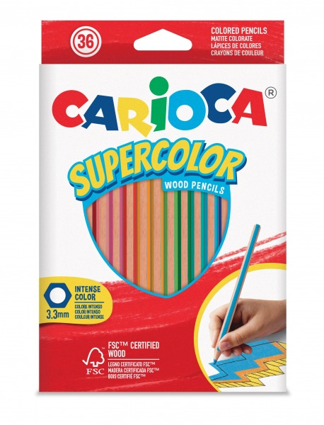 Carioca Supercolor Pack de 36 Lapices de Colores - Cuerpo de Madera Hexagonal - Colores Intensos y Gran Opacidad - Mina de 3.3mm