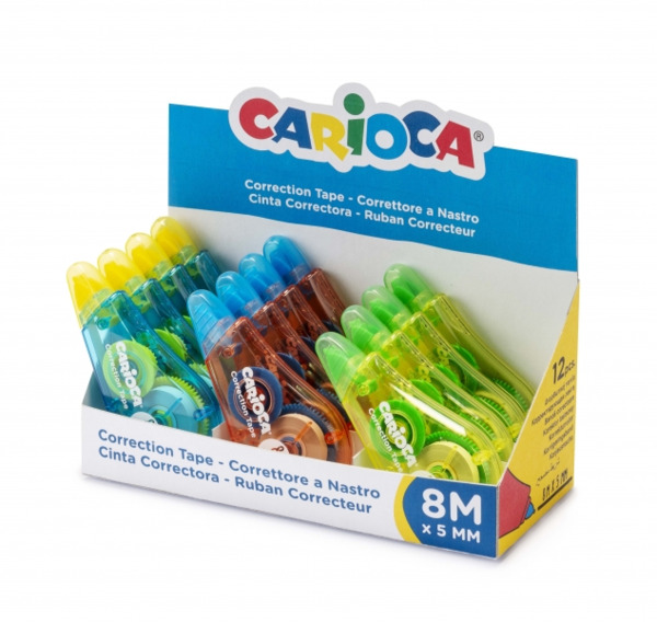 Carioca Tape Expositor de 12 Correctores - Cubriente - Se Puede Volver a Escribir Enseguida - Ideal para Cualquier Tipo de Papel
