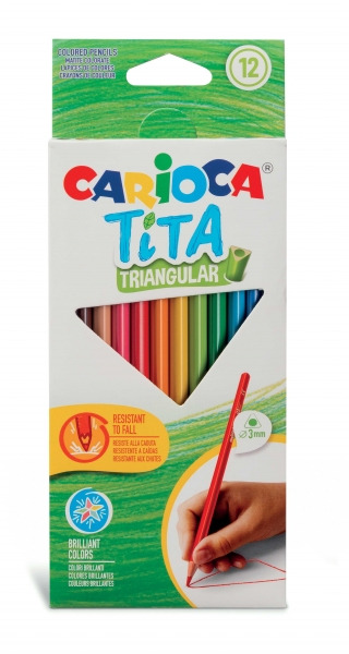 Carioca Tita Pack de 12 Lapices Triangulares de Resina - Cuerpo Triangular - Colores Brillantes y Lavables - Escritura Blanda -