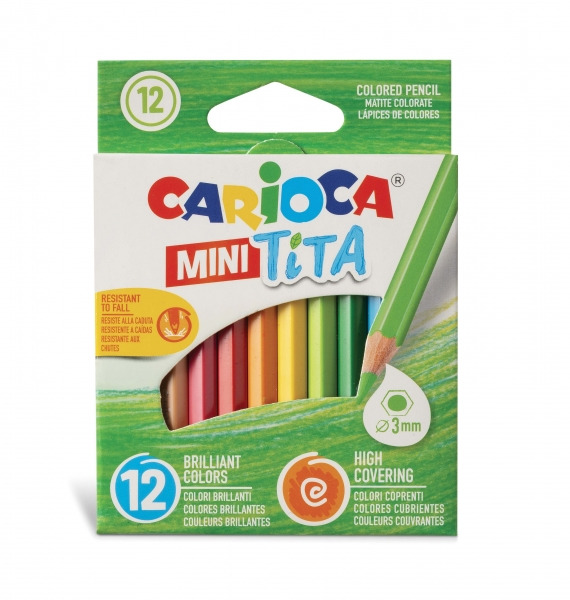 Carioca Tita Pack de 12 Mini Lapices Hexagonales de Resina - Mina à 3mm - Colores Brillantes y Lavables - Escritura Blanda - No