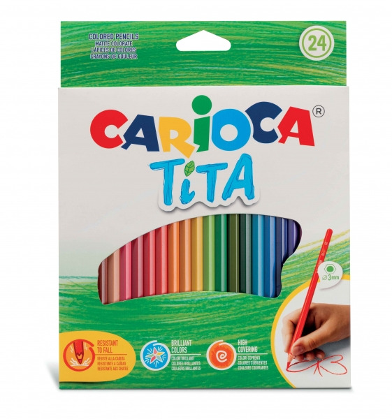 Carioca Tita Pack de 24 Lapices de Resina - Cuerpo Hexagonal - Colores Brillantes y Lavables - Escritura Blanda - Mina à 3mm Se