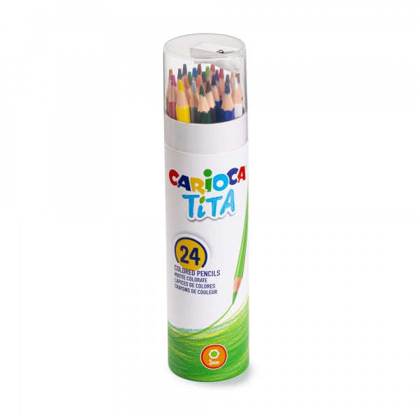 Carioca Tita Pack de 24 Lapices de Resina - Cuerpo Hexagonal - Colores Brillantes y Lavables - Escritura Blanda - Sacapuntas Inc