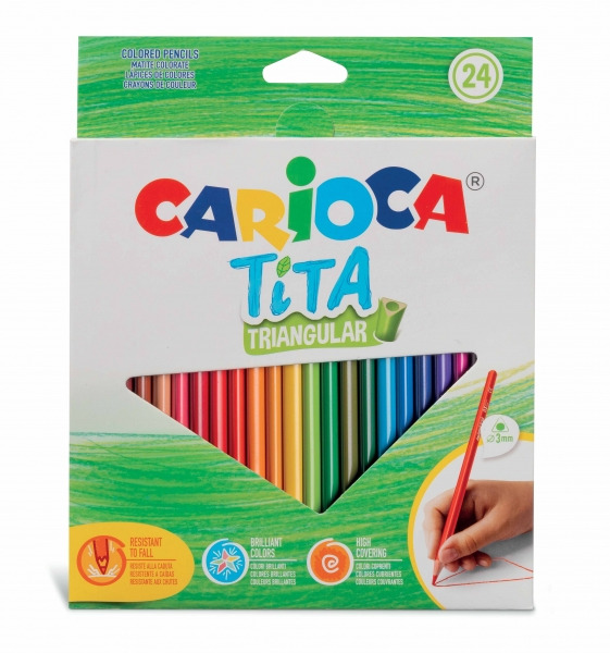 Carioca Tita Pack de 24 Lapices Triangulares - Cuerpo Triangular - Colores Brillantes y Lavables - Escritura Blanda - Mina Ã 3m