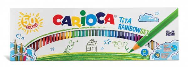 Carioca Tita Rainbow Set Pack de 50 Lapices Hexagonales de Colores - Mina Ã 3mm - Colores Brillantes y Lavables - Escritura Bla