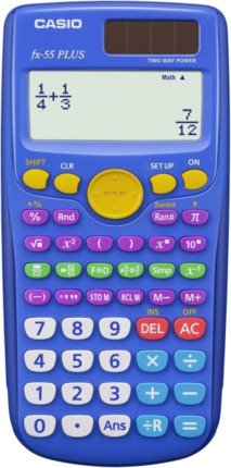 Casio FX-55 Plus Calculadora Cientifica Pantalla LCD 12 Digitos - 240 Funciones - Funcion de Potencia (Cuadrado), Calculo Exponencial etc... - Tapa Protectora - Color Azul