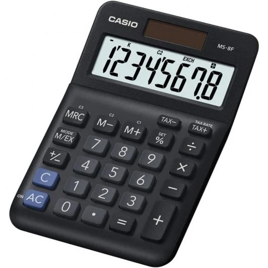 Casio MS-8F Calculadora de Sobremesa con Pantalla Extragrande de 8 Digitos - Signos de Comando de Funcion - Alimentacion Solar y