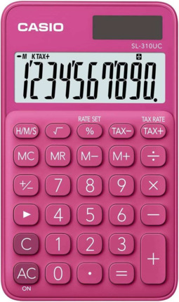 Casio SL-310UC Calculadora de Bolsillo - Calculo de Impuestos - Pantalla LCD de 10 Digitos - Solar y Pilas - Color Rojo