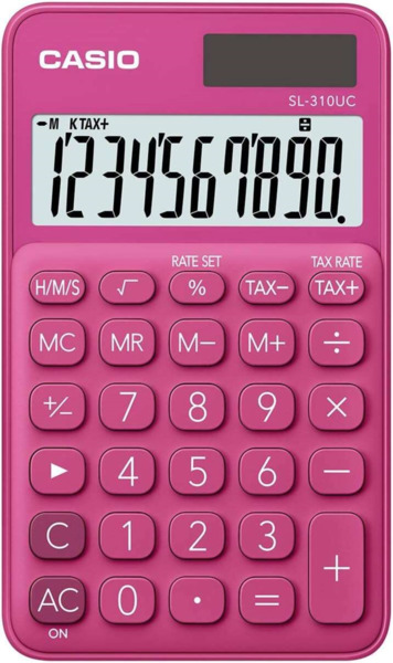 Casio SL-310UC Calculadora de Bolsillo - Calculo de Impuestos - Pantalla LCD de 10 Digitos - Solar y Pilas - Color Rojo