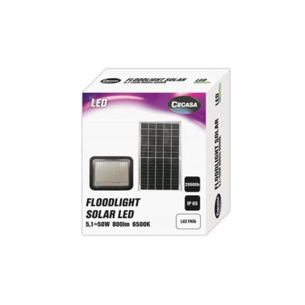 Cegasa Floodlight Foco Solar LED 800lm 6500K - Panel Solar Integrado 5V-6W - Autonomia hasta 12h - Resistencia IP65