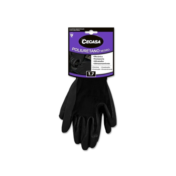 Cegasa Guantes de Trabajo Talla 7 - Fabricados en Poliester con Recubimiento de Poliuretano en Palma - Color Negro