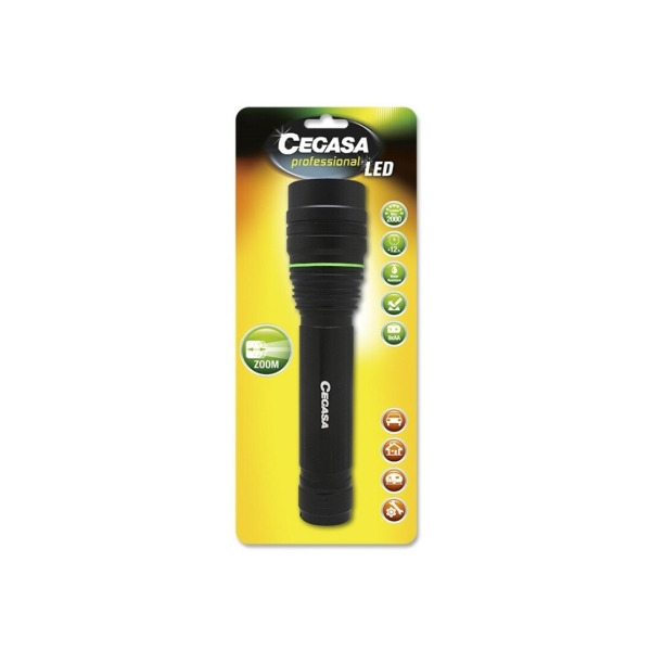 Cegasa Profesional Linterna LED 2000lm - Medidas 24 x 5.5cm - Fabricada en Aluminio - 3 Posiciones - Funciona con 9 Pilas AA (No