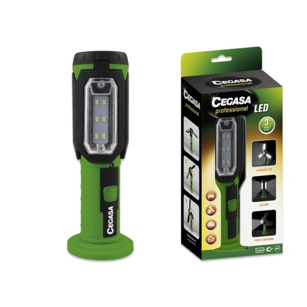 Cegasa Profesional Linterna LED - 3 Paneles LED y Frontal - 3 Modos de Iluminacion - Funciona con 3 Pilas AAA (No Incluidas) - C
