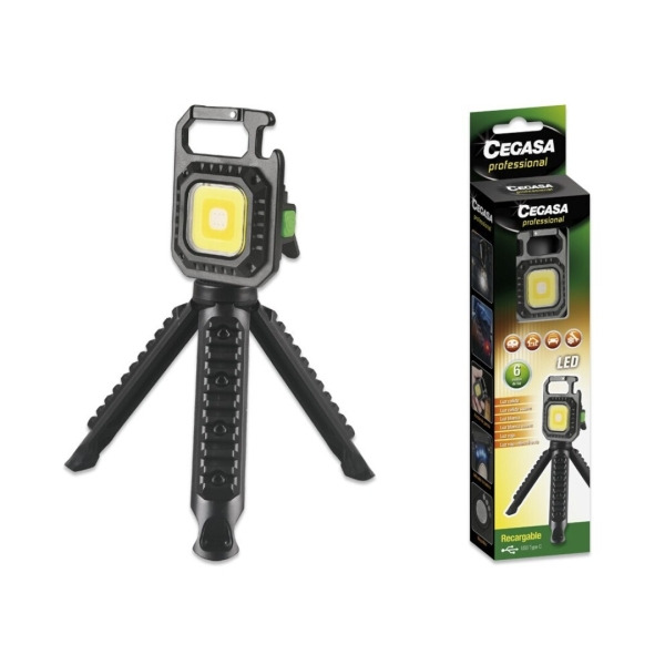 Cegasa Profesional Linterna Mini con Tripode COB hasta 670lm - Luz Blanca, Amarilla, Blanca y Amarilla Combinadas, Luz Roja y Lu