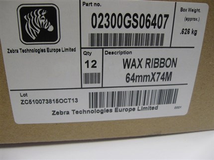 Zebra 02300GS06407 12PCK cinta nylon negro original