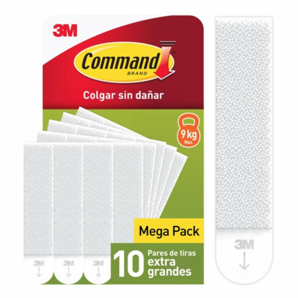 Command Pack de 20 Tiras Adhesivas para Colgar Cuadros - 10 Pares XL - Color Blanco