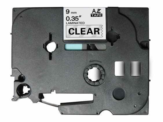Compatible Brother TZe121 cinta laminada de etiquetas - Texto negro sobre fondo transparente - Ancho 9mm x 8 metros