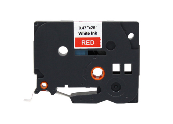 Compatible Brother TZe435 cinta laminada de etiquetas - Texto blanco sobre fondo rojo - Ancho 12mm x 8 metros