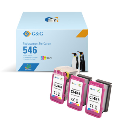 Compatible G&G Canon CL546 color Pack de 3 Cartuchos de Tinta Remanufacturados - Eco Saver - Muestra nivel de tinta - Reemplaza 8288B001/8289B001