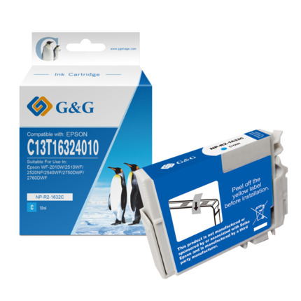 Compatible G&G Epson T1632/T1622 (16XL) V2 tinta cian pigmentada - Reemplaza C13T16324012/C13T16224012