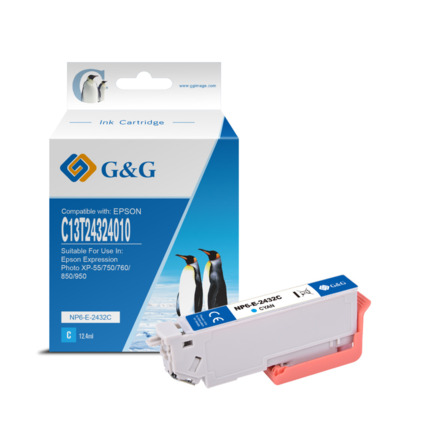 Compatible G&G Epson T2432/T2422 (24XL) tinta cian - Reemplaza C13T24324012/C13T24224012