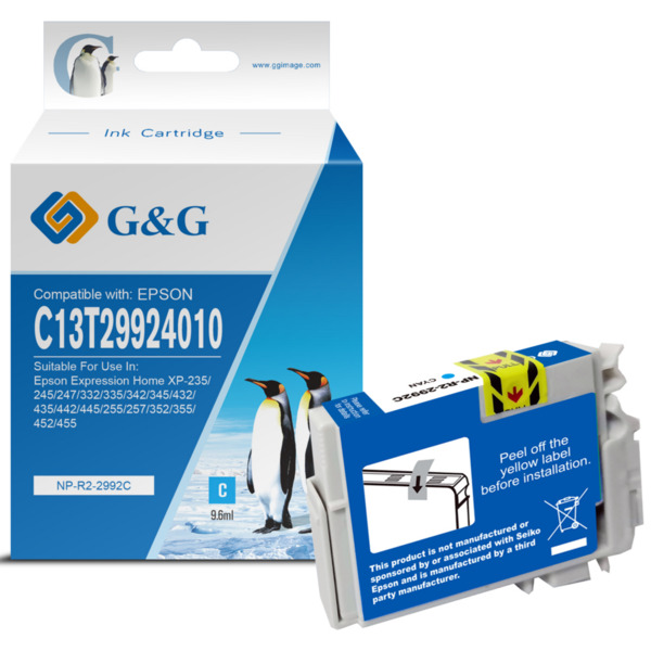 Compatible G&G Epson T2992/T2982 (29XL) Cyan Cartucho de Tinta Generico - Reemplaza C13T29924012/C13T29824012