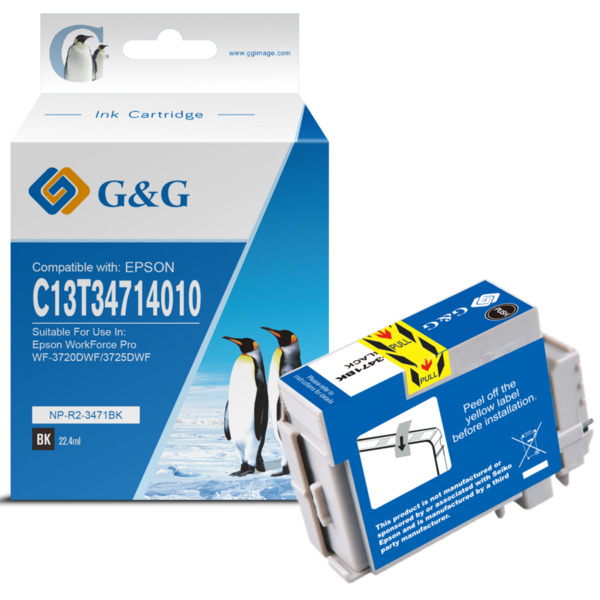 Compatible G&G Epson T3471/T3461 (34XL) Negro Cartucho de Tinta Pigmentada Generico - Reemplaza C13T34714010/C13T34614010