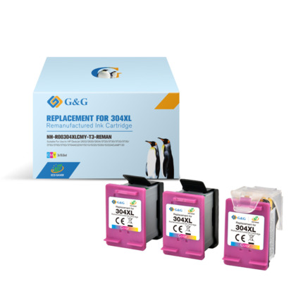 Compatible G&G HP 304XL color Pack de 3 Cartuchos de Tinta Remanufacturados - Eco Saver - Muestra nivel de tinta - Reemplaza N9K07AE/N9K05AE