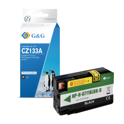 Compatible G&G HP 711XL V4/V5 tinta negro pigmentada - Reemplaza CZ133A/CZ129A