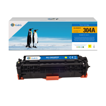 Compatible G&G HP CC532A/CE412A/CF382A toner amarillo - Reemplaza 304A/305A/312A