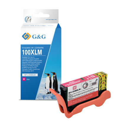 Compatible G&G Lexmark 100XL tinta magenta - Reemplaza 14N1070E/14N1094E/14N0901E/14N0921E