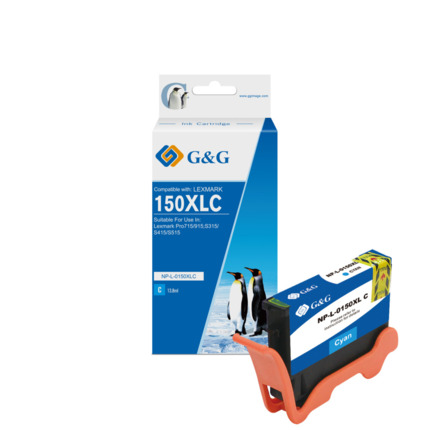 Compatible G&G Lexmark 150XL tinta cian - Reemplaza 14N1615E/14N1642E/14N1608E