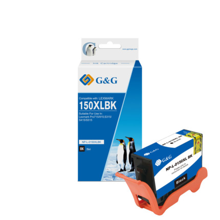 Compatible G&G Lexmark 150XL/155XL tinta negro pigmentada - Reemplaza 14N1614E/14N1619E/14N1614E/14N1607E