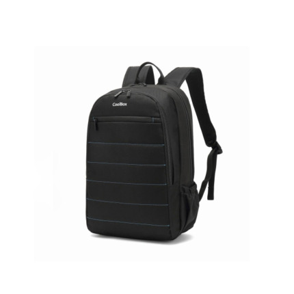 Coolbox BAG15-2N Mochila para Portatil 15.6" - Compartimento Acolchado - Tejido Impermeable - Bolsillos Laterales - Asa y Tirantes Regulables - Cinta Elastica Para Trolley - Color Negro