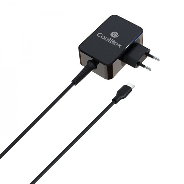 Coolbox Cargador Universal para Portatil 65W USB-C - 14 Adaptadores - Compatible con QC3.0 - TecnologÃa GaN - Cable de 1.80m