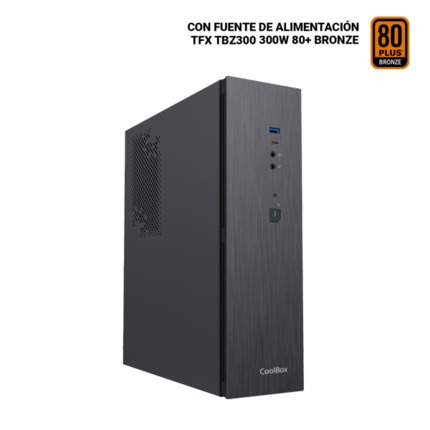 Coolbox T370-BZ Slim Caja Torre MicroATX - TamaÃ±o Disco Soportado 2.5" - USB-A 3.2 Gen1, USB-C 3.2 Gen1 y Audio HD - Fuente de Alimentacion 300W - Color Negro
