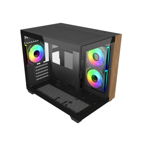 Cooler Master Elite 481 Wood Caja Minitorre - 3 Ventiladores 120mm RGB - Vista Panoramica - Soporte MicroATX/Mini-ITX - Doble Ca