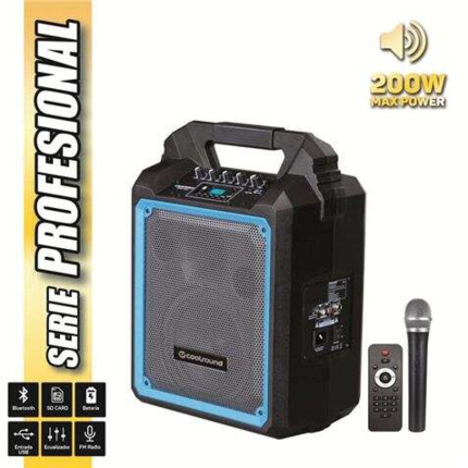 Coolsound Pro 200 Altavoz Autoamplificado Bluetooth 200W 6.5" 60W RMS con Bateria - USB, SD, Entrada Mic. Jack 6.3mm - 1 Microfono Serie Pro Cool - Autonomia hasta 3.5h - Asa de Transporte - Mando a Distancia