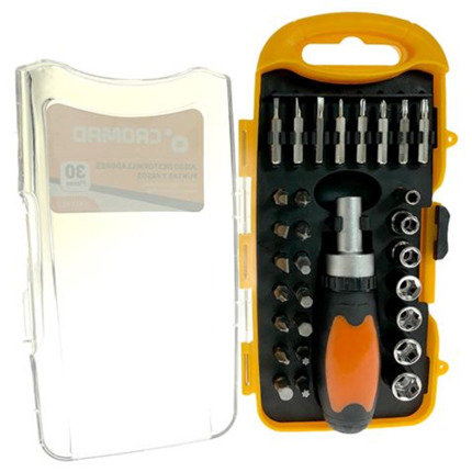 Cromad Juego de 30 Piezas Destornillador, Puntas y Vasos - Puntas Imantadas - Mango Ergonomico