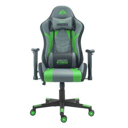 Cromad Silla Gaming Premium - Base de 350mm - Piston de Gas Clase 2 - Altura Regulable - Ruedas de Nailon de 60mm - Color Negro/Verde