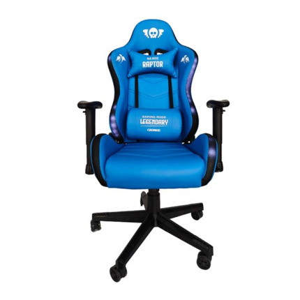 Cromad Serie Raptor Legendary Silla Gaming - Altura Regulable con Piston de Gas Clase 2 - Reclinable hasta 180Âº - Cojines Lumbar y Cervical - Ruedas de Nailon de 60mm - IluminaciÃ³n RGB - Color Azul