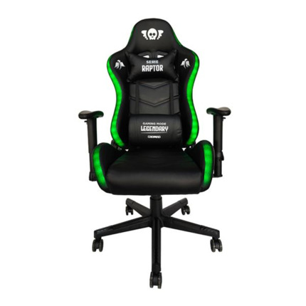 Cromad Serie Raptor Legendary Silla Gaming - Altura Regulable con Piston de Gas Clase 2 - Reclinable hasta 180Âº - Cojines Lumbar y Cervical - Ruedas de Nailon de 60mm - IluminaciÃ³n RGB - Color Negro