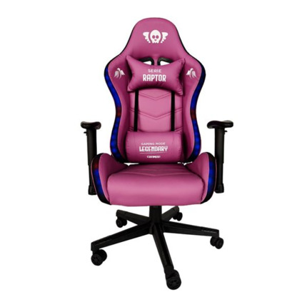 Cromad Serie Raptor Legendary Silla Gaming - Altura Regulable con Piston de Gas Clase 2 - Reclinable hasta 180Âº - Cojines Lumbar y Cervical - Ruedas de Nailon de 60mm - IluminaciÃ³n RGB - Color Violeta