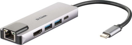 D-Link Hub USB-C 5 en 1 2 Puertos USB 3.0 + 1 HDMI + 1 RJ45 - Plug & Play