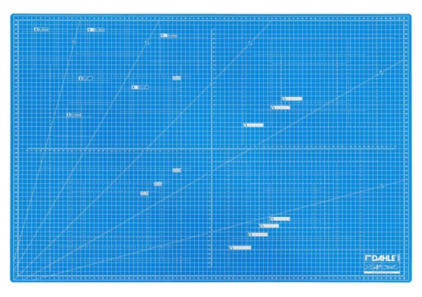 Dahle 10693 Plancha de Corte A1 60x90cm - 5 Capas con Nucleo Resistente al Corte - Lineas de Orientacion - Color Azul