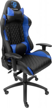 DeepGaming DeepCommand2 Silla Gaming - Reposabrazos - Ruedas de Silicona - Asiento Ergonómico - Cojín Lumbar y Cervical - Base Metal - Color Negro/Azul